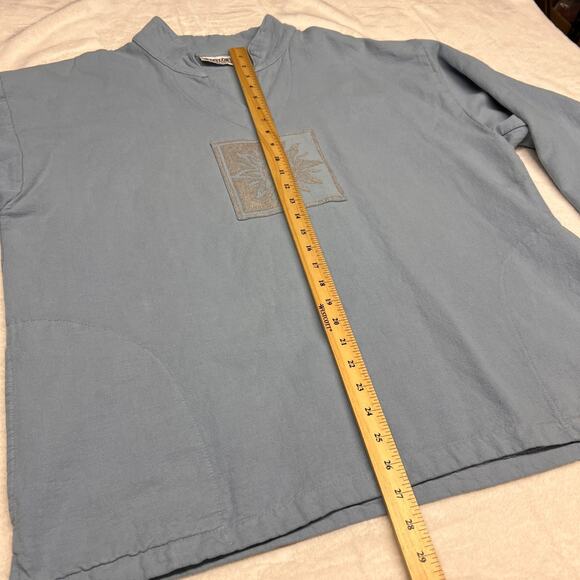 By Taylor Sweatshirt Unisex L/XL Blue Fleece Vneck Pullover Sun Boho Casual - Picture 7 of 8